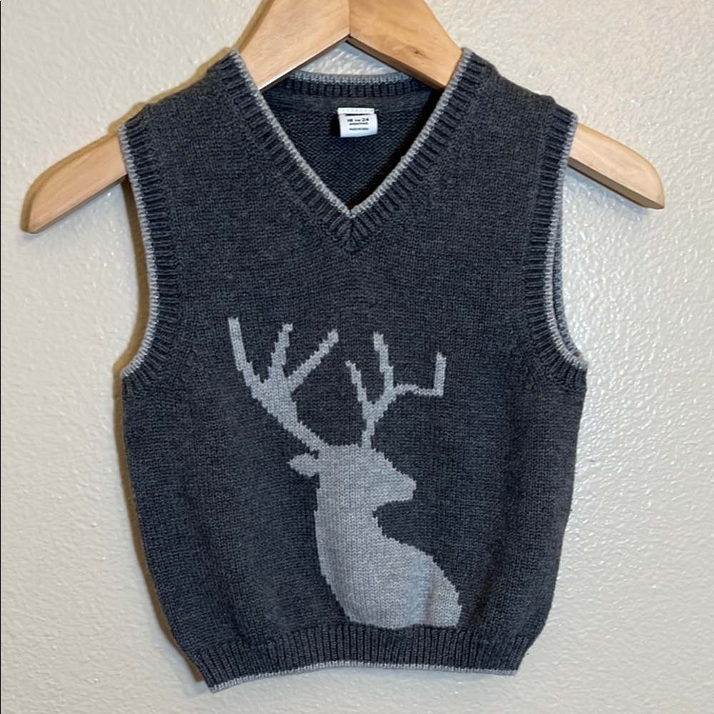 Janie and Jack Grey Moose Cotton Sweater Vest
